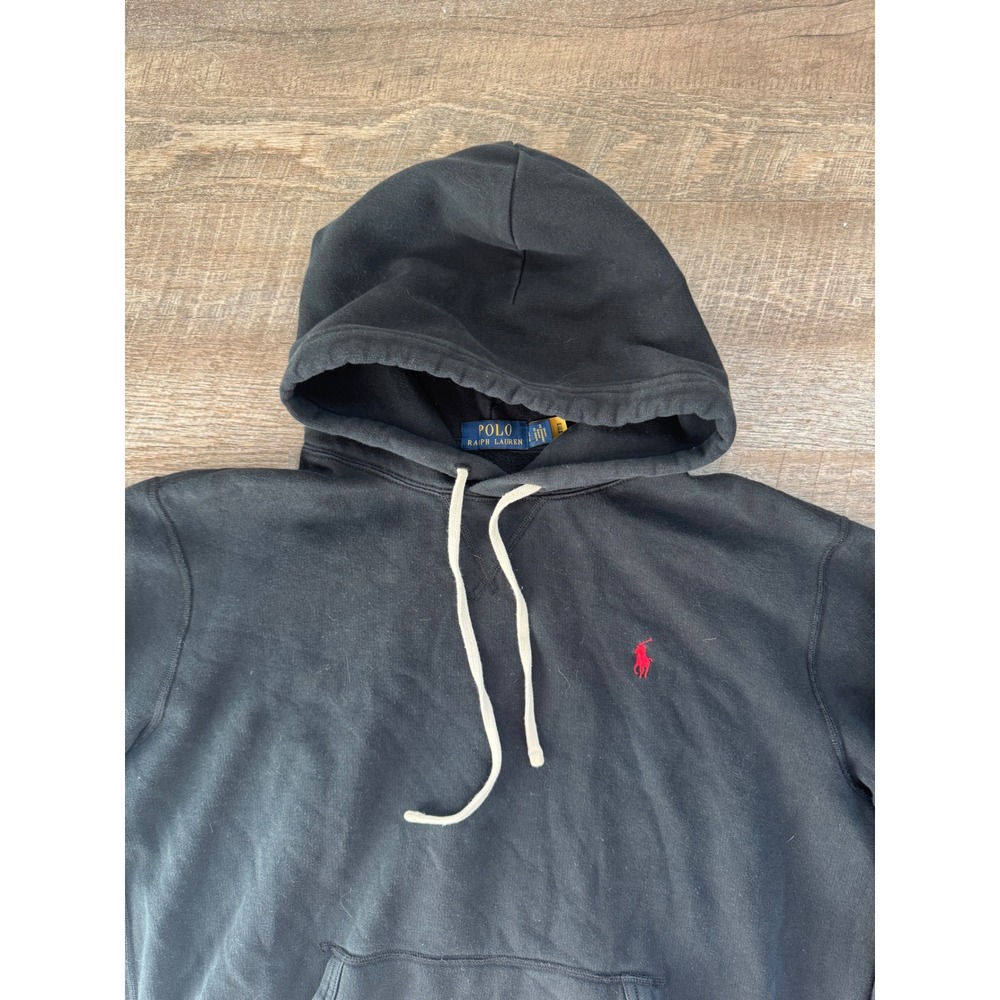 Polo Ralph Lauren Mens Black Fleece Hoodie Red Pony Logo Size Large Pullover - Picture 2 of 8